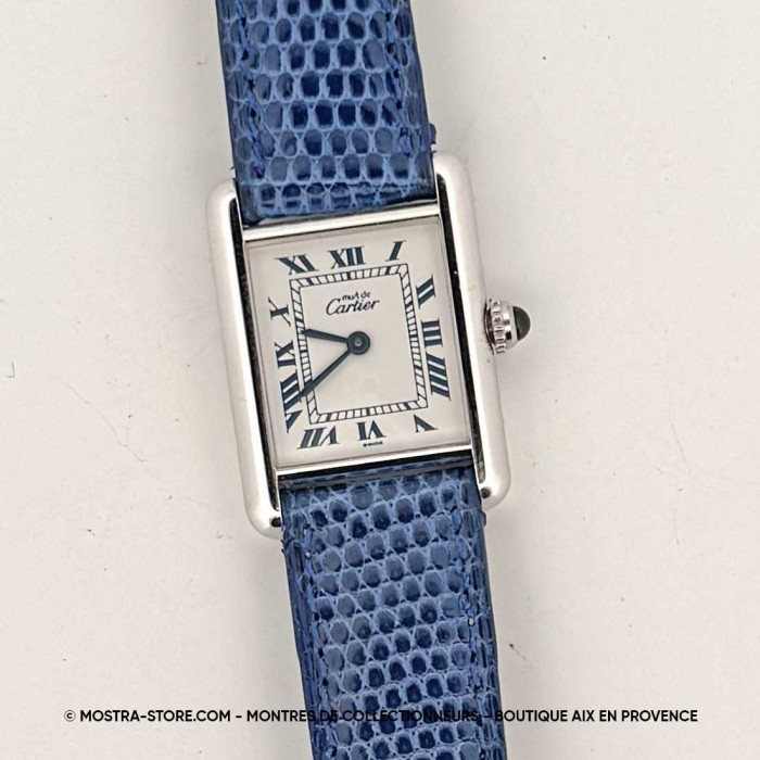 Cartier tank must silver classic blue dial