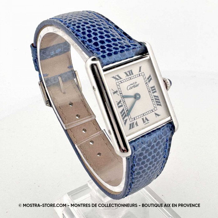 Cartier tank must silver classic blue dial