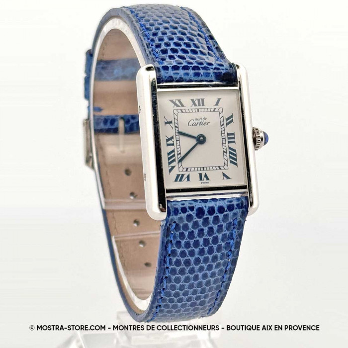 Cartier tank must silver classic blue dial