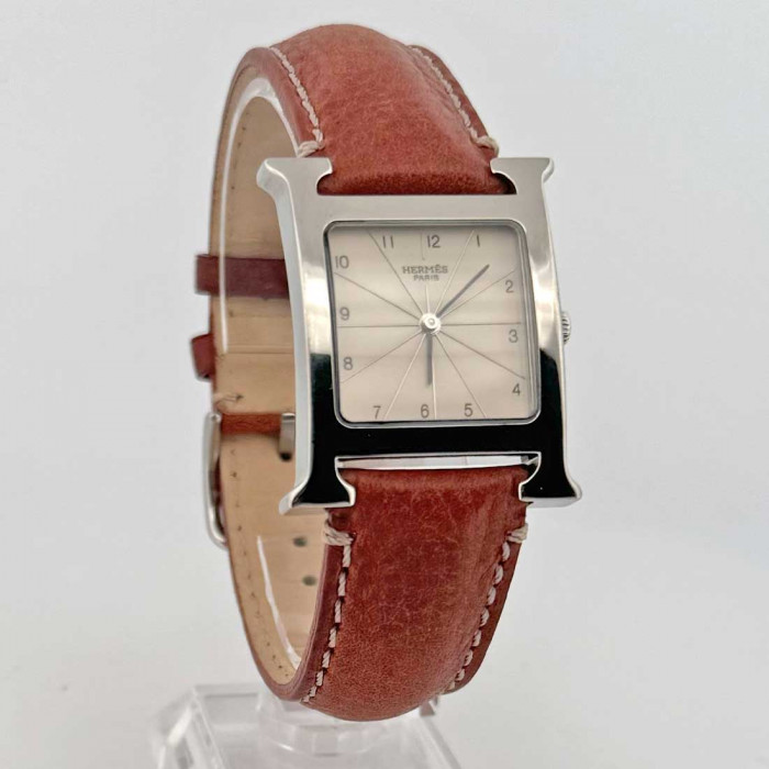 Hermes heure H grand modèle cadran argent