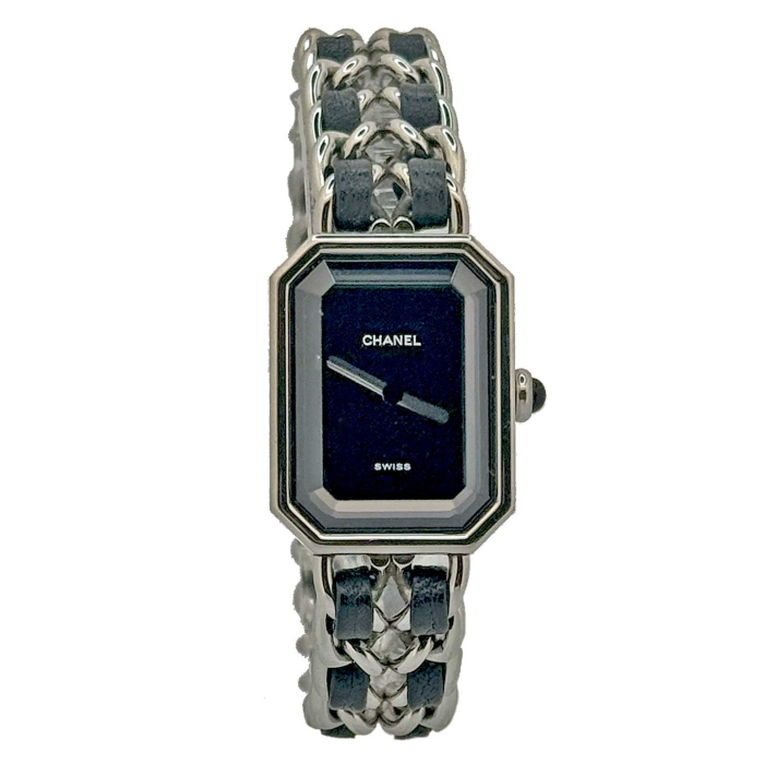 Chanel Première Stainless Steel & Black Leather L Size