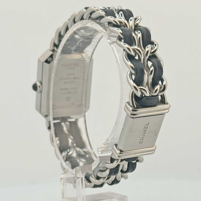 Chanel Première Stainless Steel & Black Leather L Size
