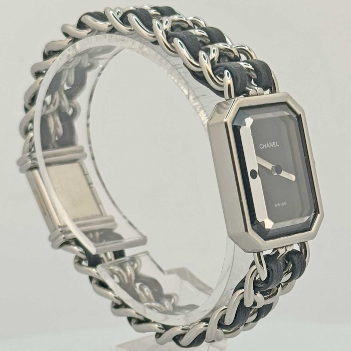 Chanel Première Stainless Steel & Black Leather L Size