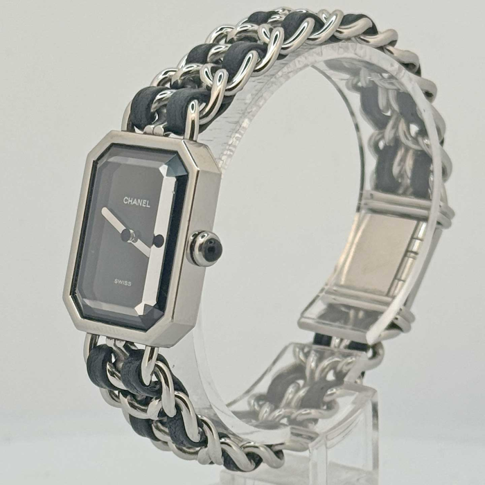 Chanel Première Stainless Steel & Black Leather L Size