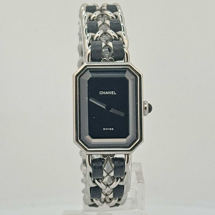 Chanel Première Stainless Steel & Black Leather L Size