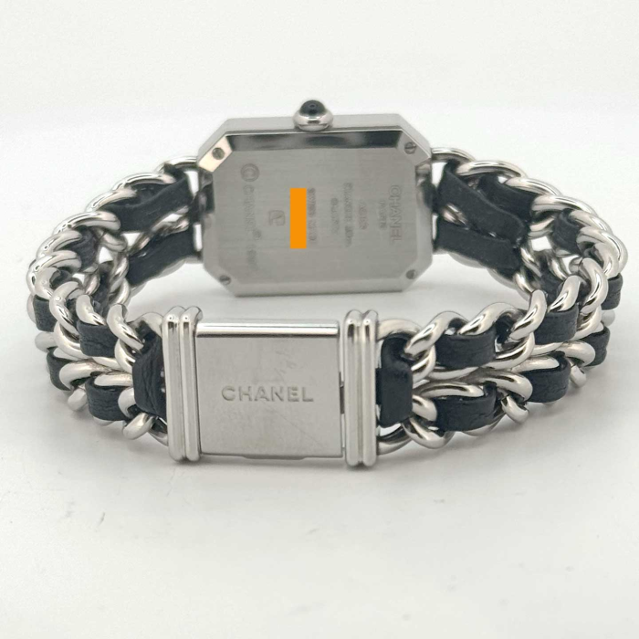 Chanel Première Stainless Steel & Black Leather L Size