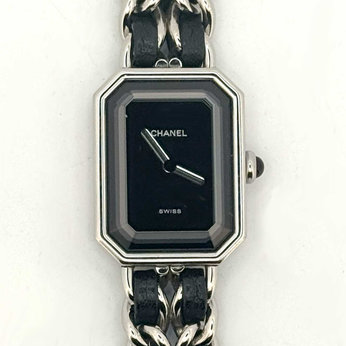 Chanel Première Stainless Steel & Black Leather L Size