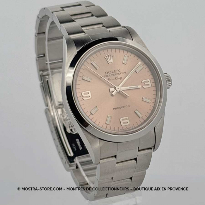 Rolex Airking 34 saphir cadran rose saumon 3 6 9