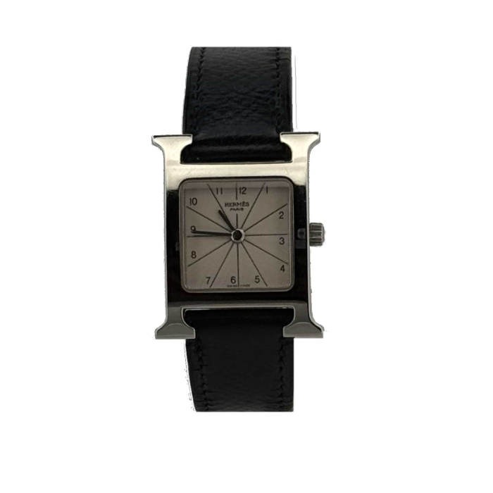 Hermes Heure H Cadran Soleil Blanc Bracelet Noir