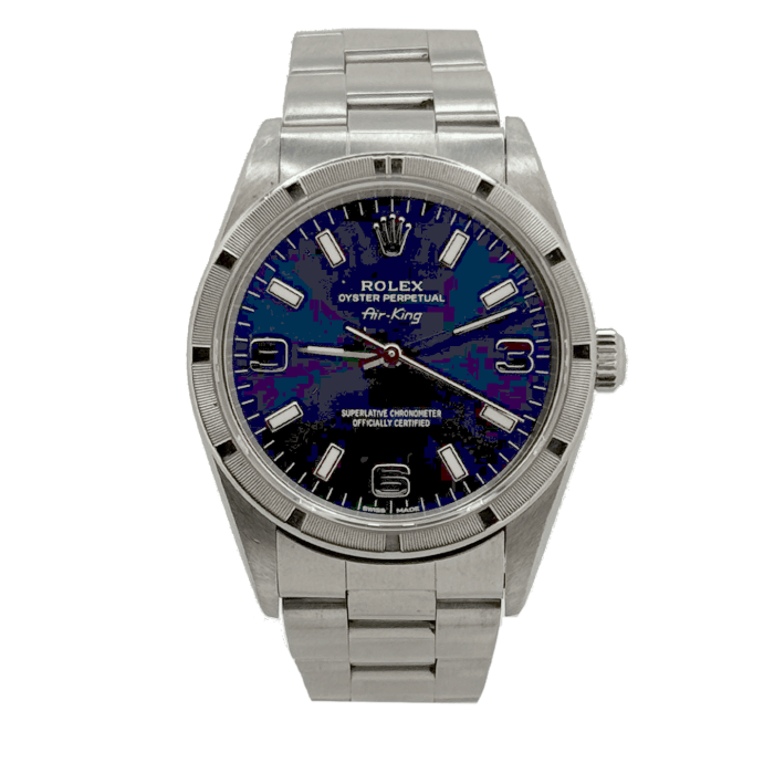 Rolex Airking 34 Blue 3 6 9 Dial Sapphire Glass