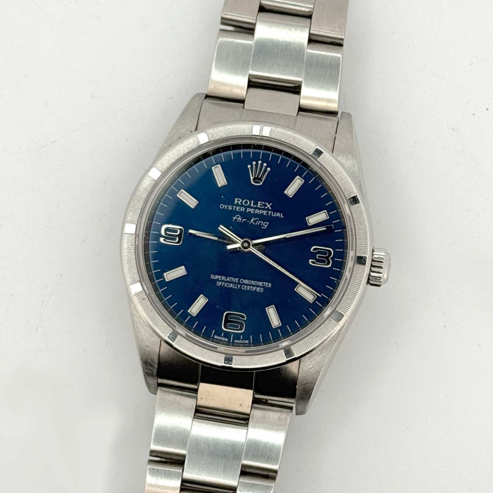 Rolex Airking 34 Blue 3 6 9 Dial Sapphire Glass