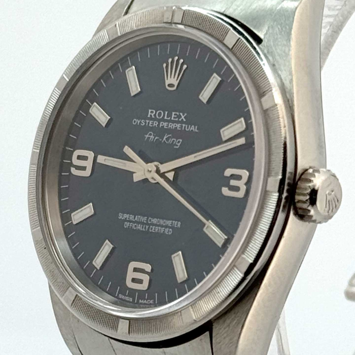 Rolex Airking 34 Blue 3 6 9 Dial Sapphire Glass
