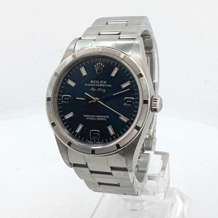 Rolex Airking 34 Blue 3 6 9 Dial Sapphire Glass