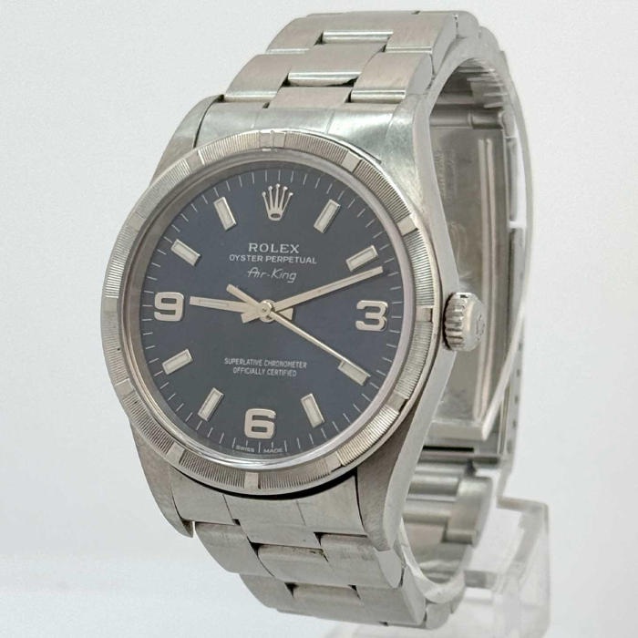 Rolex Airking 34 Blue 3 6 9 Dial Sapphire Glass