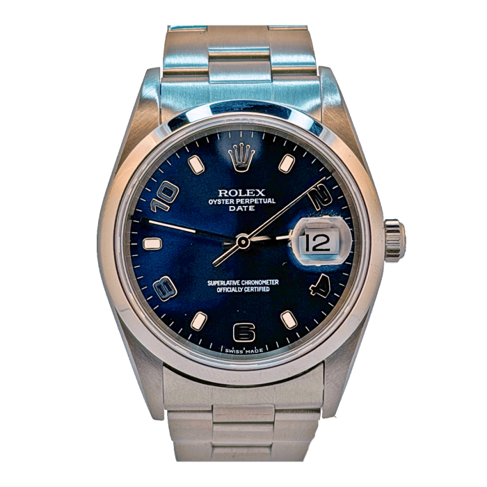 Rolex Oyster Perpetual Date Cadran Bleu à Chiffres