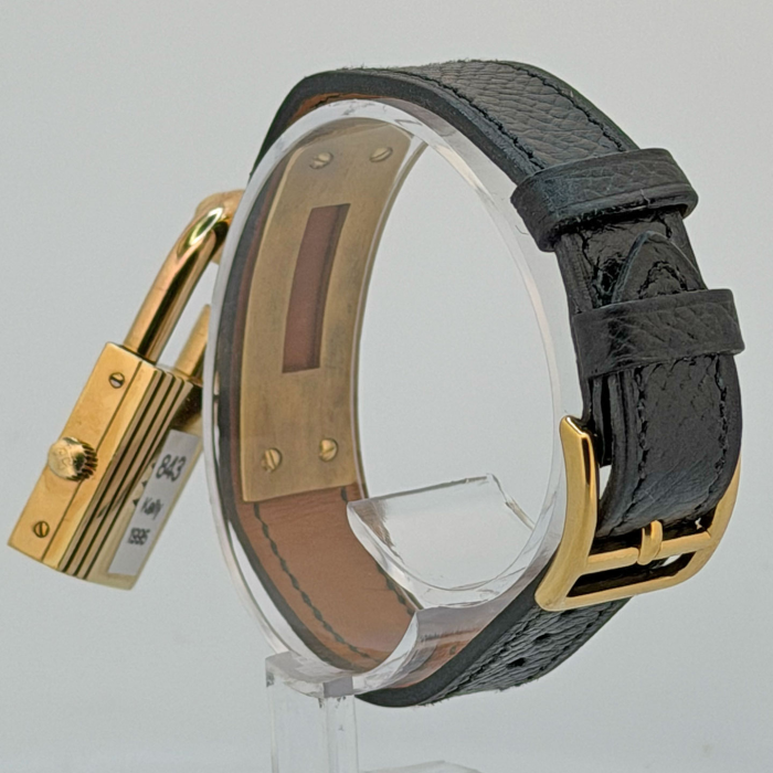 Hermes Kelly Cadenas Plaquée Or Cadran Noir