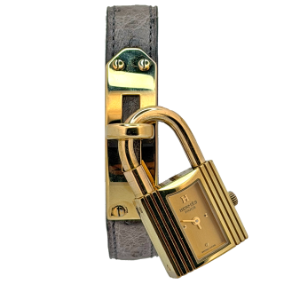 Hermes Kelly Cadenas Plaquée Or Bracelet Autruche