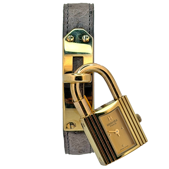 Hermes Kelly Gold Plated Grey Ostrich Strap