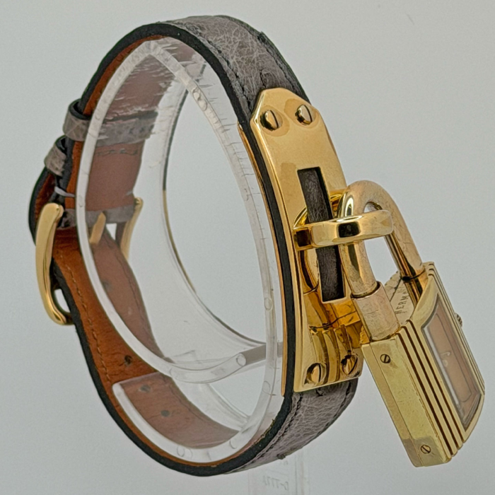 Hermes Kelly Gold Plated Grey Ostrich Strap