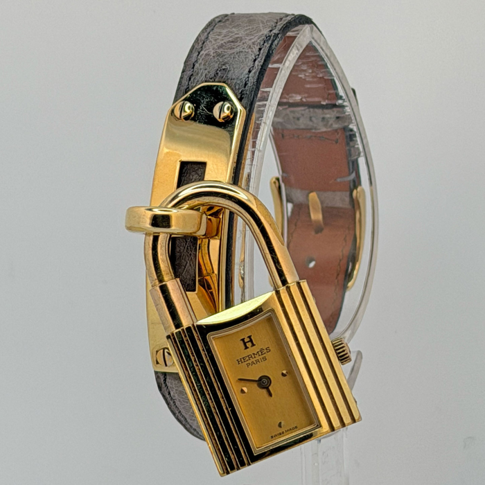 Hermes Kelly Gold Plated Grey Ostrich Strap