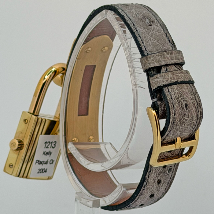 Hermes Kelly Cadenas Plaquée Or Bracelet Autruche