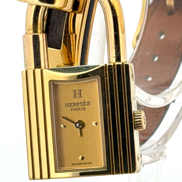 Hermes Kelly Cadenas Plaquée Or Bracelet Autruche