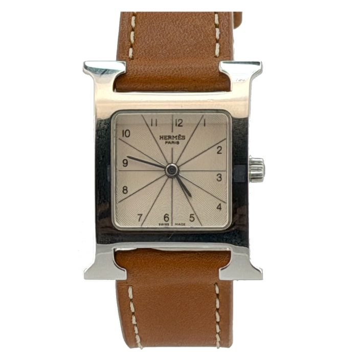 Hermès Heure H Pre-Owned ref HH1.210 steel sunburst cream brown strap