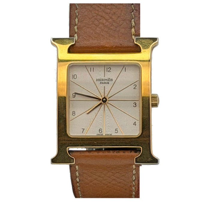 Hermes Heure H GM Plaquée Or Cadran Blanc Soleillé