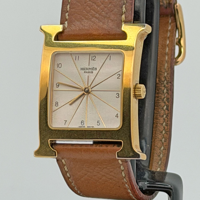Hermes Heure H GM Plaquée Or Cadran Blanc Soleillé