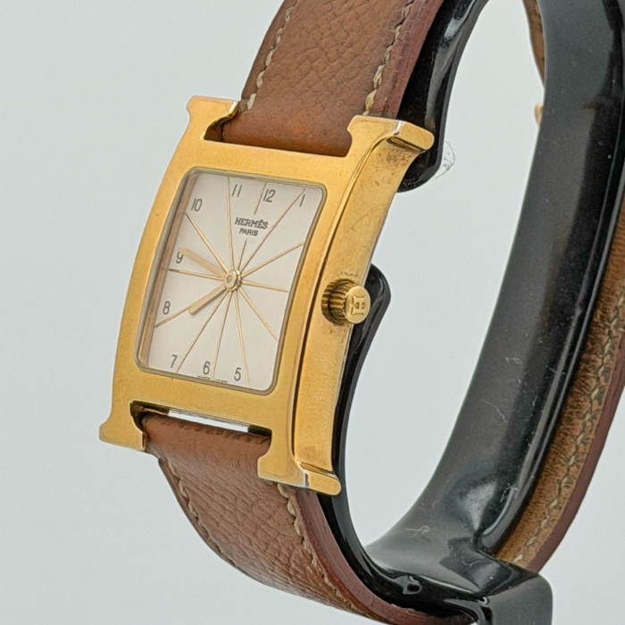 Hermes Heure H GM Plaquée Or Cadran Blanc Soleillé