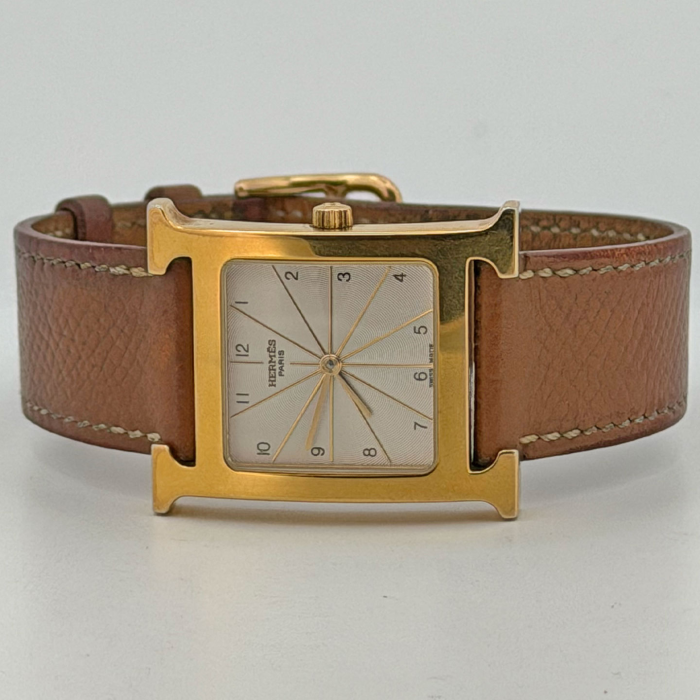 Hermes Heure H GM Plaquée Or Cadran Blanc Soleillé