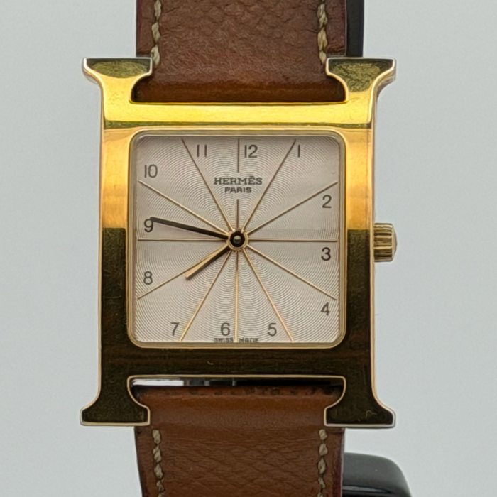 Hermes Heure H GM Plaquée Or Cadran Blanc Soleillé