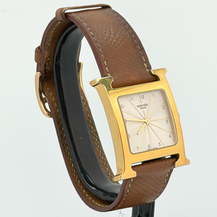 Hermes Heure H GM Plaquée Or Cadran Blanc Soleillé