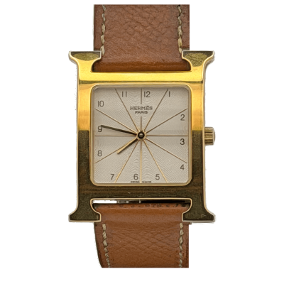Hermes Heure H GM Plaquée Or Cadran Blanc Soleillé