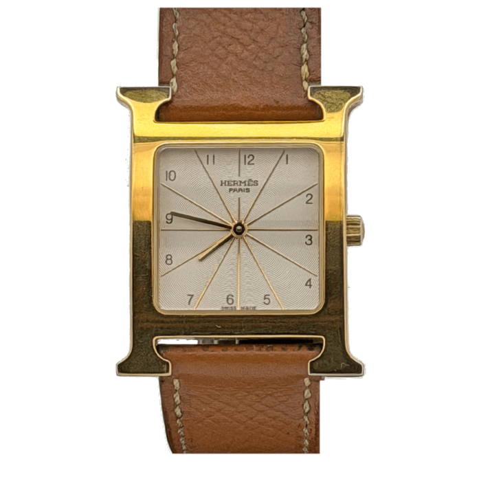 Hermes Heure H GM Plaquée Or Cadran Blanc Soleillé