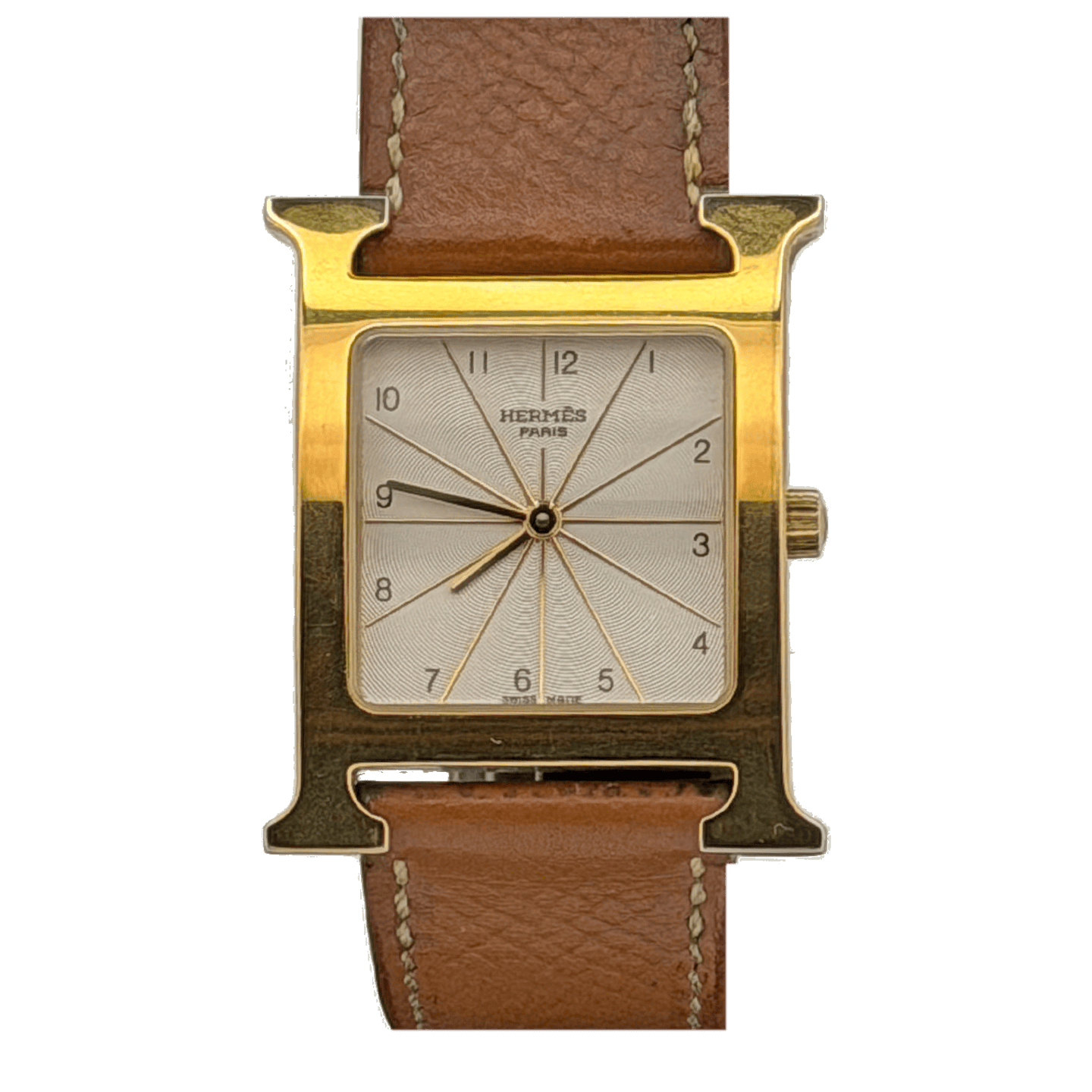 Hermès Heure H HH1.501 Pre-Owned watch 2010 gold-plated brown strap