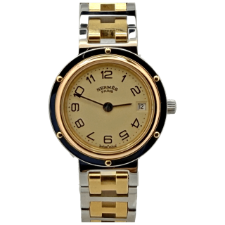 Hermes Clipper Lady, Plaquée Or Jaune et Acier