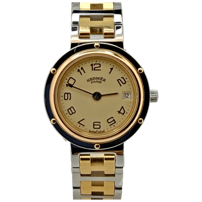 Hermes Clipper Lady, Plaquée Or Jaune et Acier