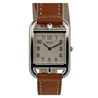 Hermes Cape Cod Lady Small White dial Brown double tour strap