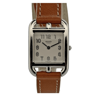 Hermes Cape Cod Lady Small White dial Brown double tour strap