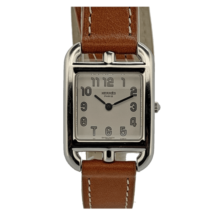 Hermes Cape Cod Lady Small White dial Brown double tour strap