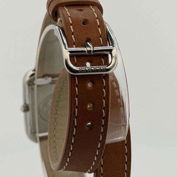 Hermes Cape Cod Lady Small White dial Brown double tour strap