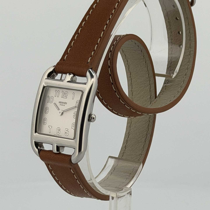 Hermes Cape Cod Lady Small White dial Brown double tour strap
