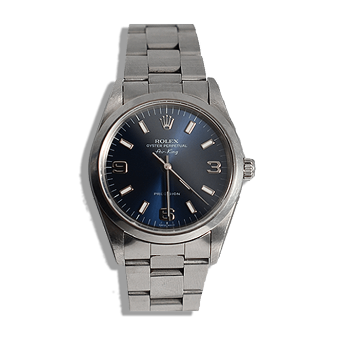 Rolex Airking 3 6 9 cadran bleu avec papiers garantie rolex