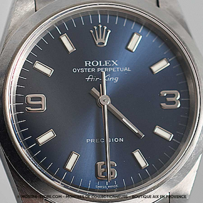 Rolex Airking 3 6 9 cadran bleu avec papiers garantie rolex