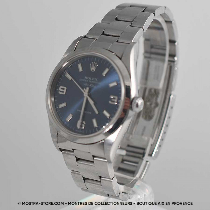 Rolex Airking 3 6 9 cadran bleu avec papiers garantie rolex