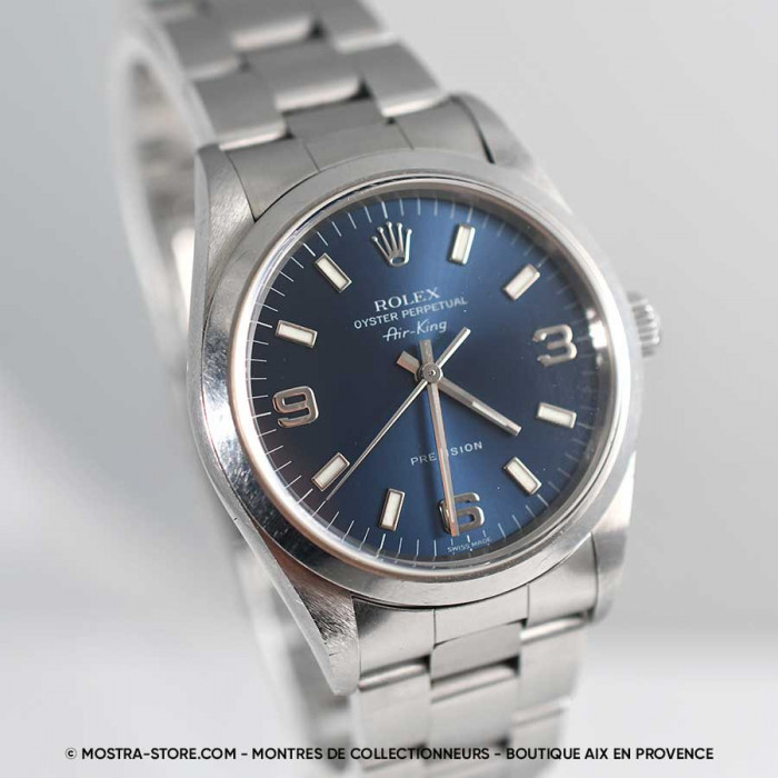 Rolex Airking 3 6 9 cadran bleu avec papiers garantie rolex