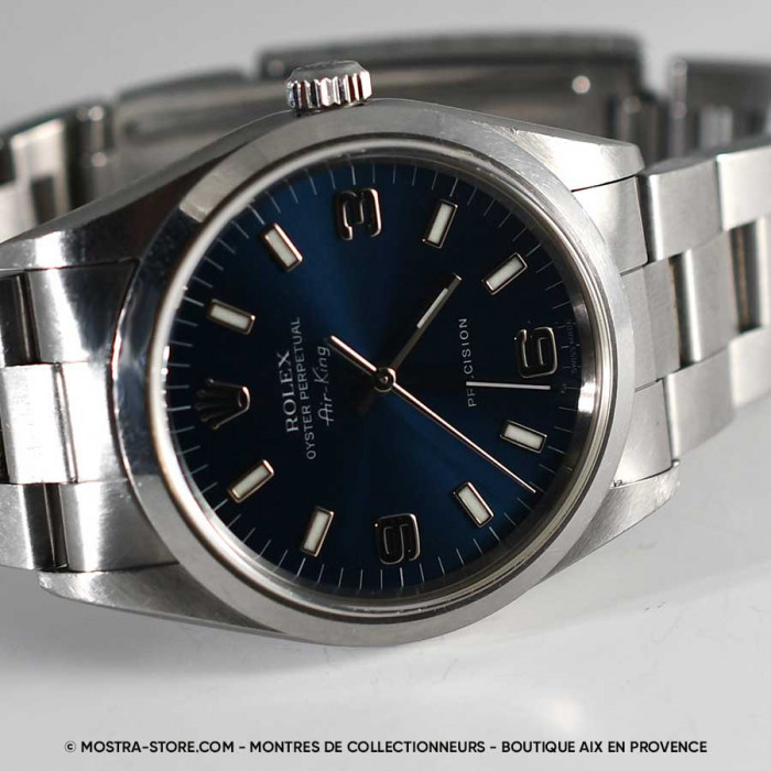 Rolex Airking 3 6 9 cadran bleu avec papiers garantie rolex