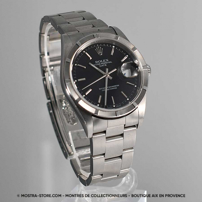 Rolex Date cadran noir lunette striée