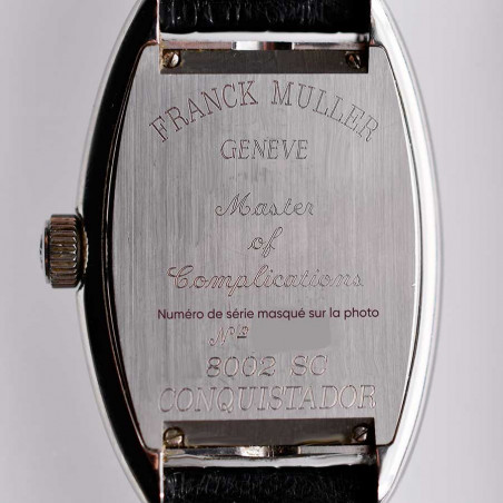 gravure-boitier-franck-muller-2005-conquistador-vintage-occasion-luxe-boutique-montres-mostra-store-aix-en-provence-france